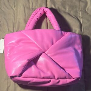 Pink Puffed Tote Bag - Women's Shoulder Handbag